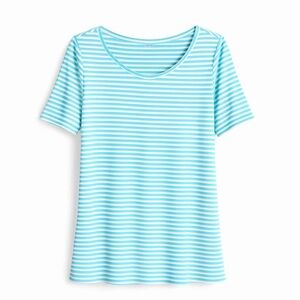 Talbots Striped T-Shirt Sky Blue White Scoop Neck Size M